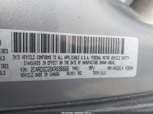 2019 DODGE GRAND CARAVAN 2C4RDGCG5KR696666 Photo 8