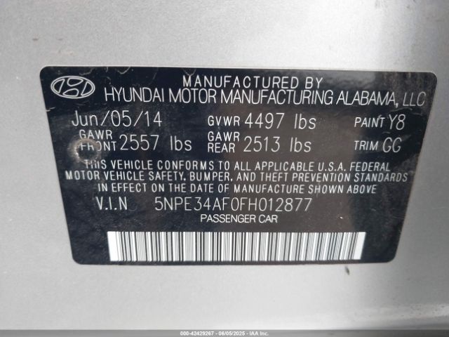 5NPE34AF0FH012877 Hyundai Sonata Limited