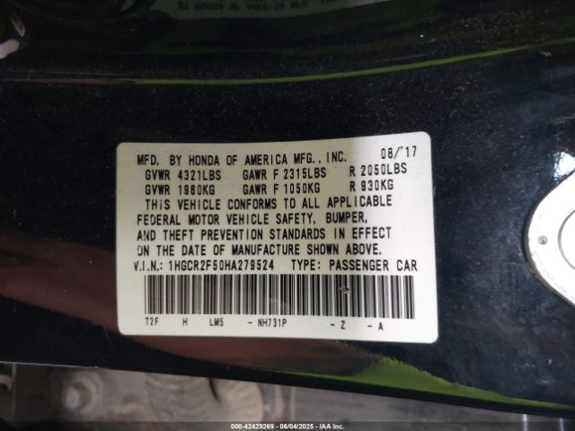 1HGCR2F50HA279524 Honda Accord Sport
