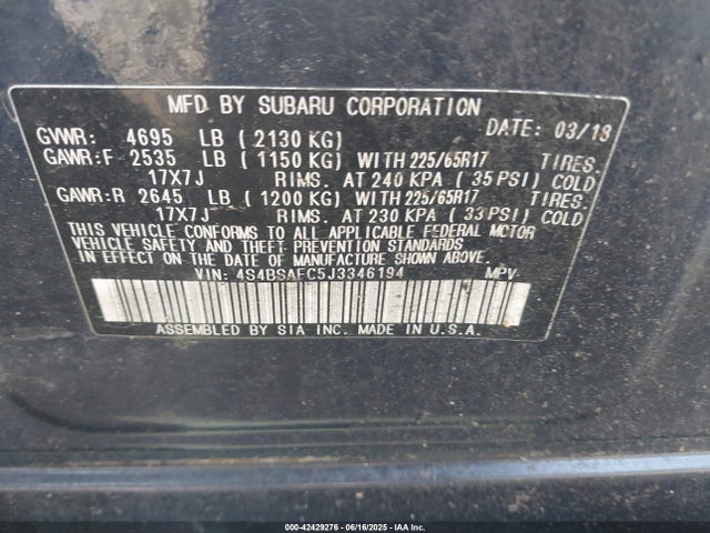 Subaru u5 2018 4S4BSAFC5J3346194 Image 9