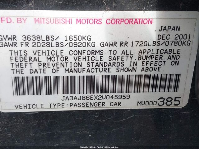 2002 MITSUBISHI LANCER JA3AJ86EX2U045959 Photo 8