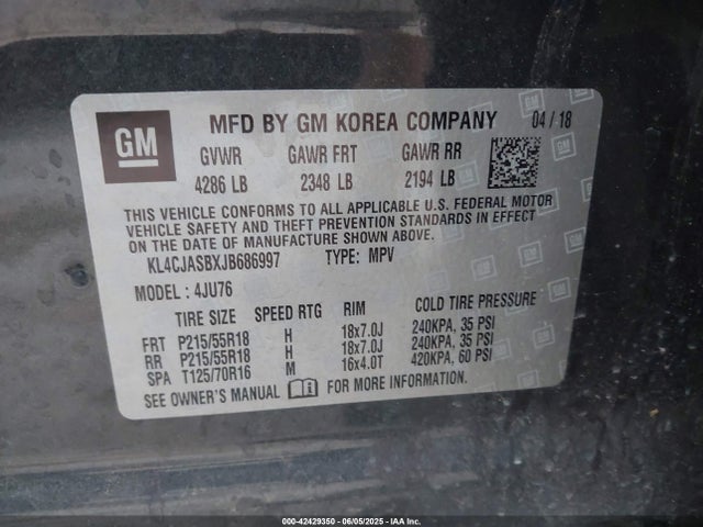 Buick luv: mfi, variable valve timing, alum, e85 max 2018 KL4CJASBXJB686997 Image 9