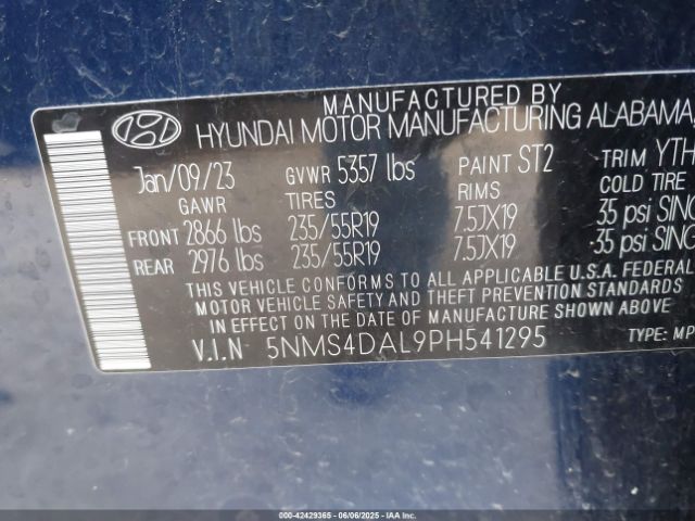 5NMS4DAL9PH541295 Hyundai Santa Fe Limited