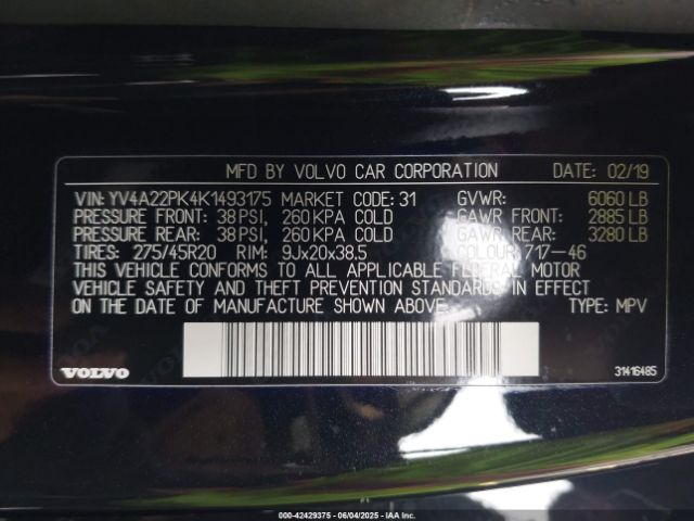 YV4A22PK4K1493175 Volvo b4204ts (hp)