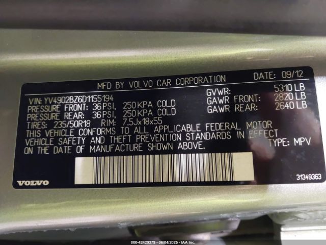 2013 VOLVO XC70 YV4902BZ6D1155194 Photo 8