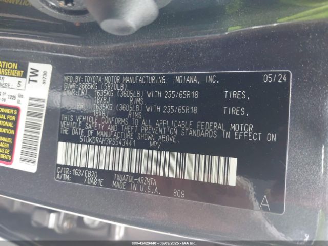5TDKDRAH3RS543441 Toyota Highlander Xle
