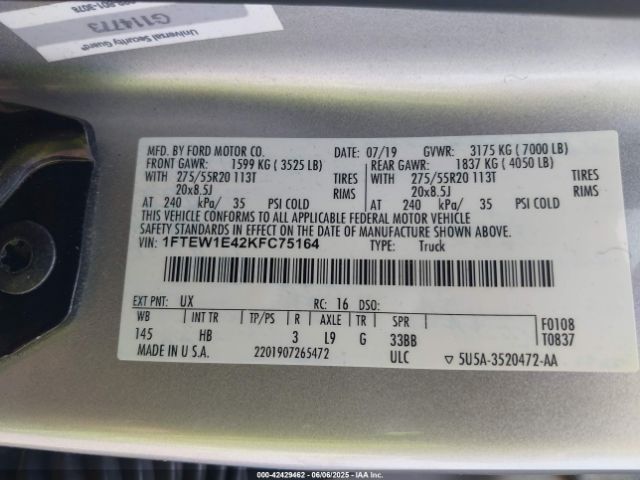 1FTEW1E42KFC75164 Ford F-150 Lariat