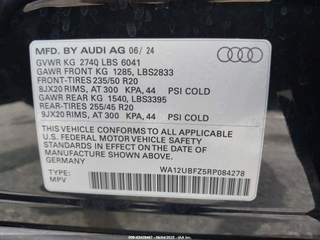 2024 AUDI Q4 SPORTBACK E-TRON WA12UBFZ5RP084278 Photo 8