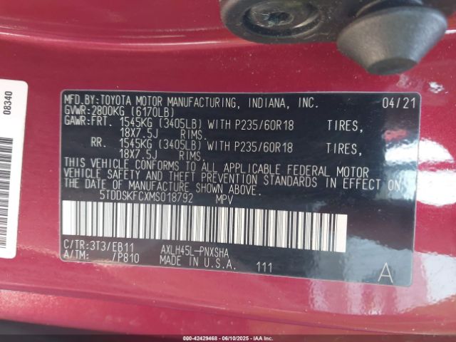 2021 TOYOTA SIENNA 5TDDSKFCXMS018792 Photo 8