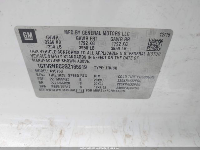 2016 GMC SIERRA 1500 1GTV2NEC5GZ165919 Photo 8
