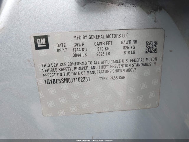 1G1BE5SM0J7102231 Chevrolet le2 -di: direct injection, vvt: variable valve timing, gen, alum