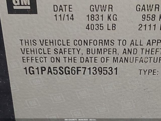 1G1PA5SG6F7139531 Chevrolet lwe