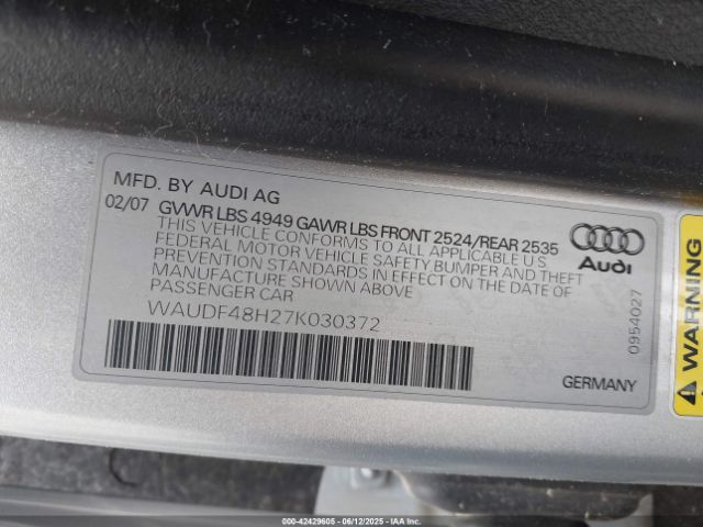 2007 AUDI A4 WAUDF48H27K030372 Photo 8
