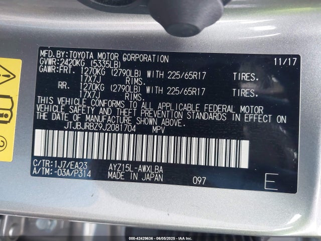 JTJBJRBZ9J2081704 Lexus 2ar-fxe, 2jm, 2fm