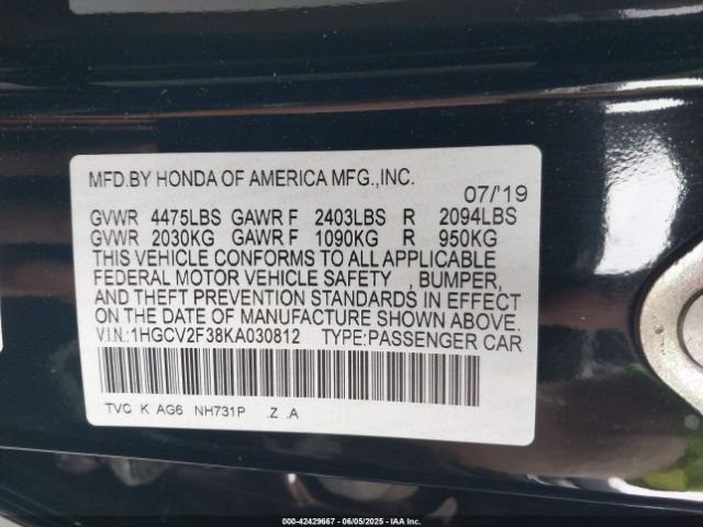 1HGCV2F38KA030812 Honda Accord Sport 2.0t