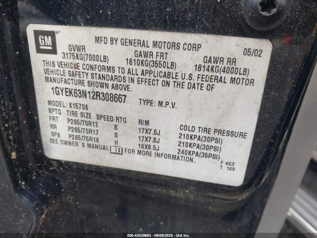 2002 CADILLAC ESCALADE 1GYEK63N12R308667 Photo 8