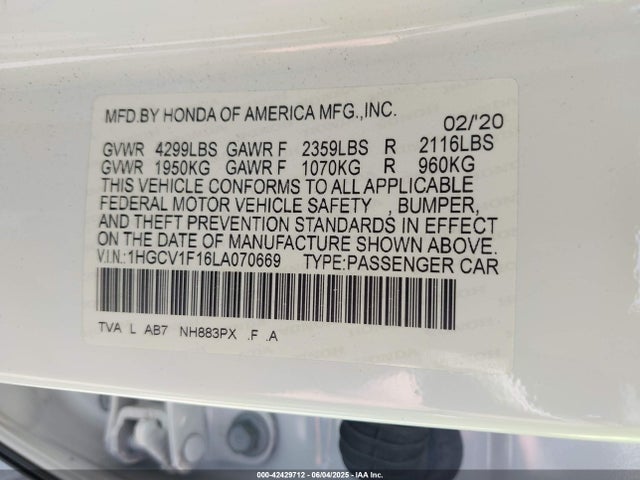 Honda ACCORD LX 2020 1HGCV1F16LA070669 Image 25