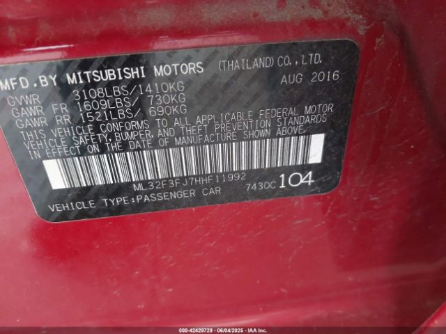 2017 MITSUBISHI MIRAGE G4 ML32F3FJ7HHF11992 Photo 8