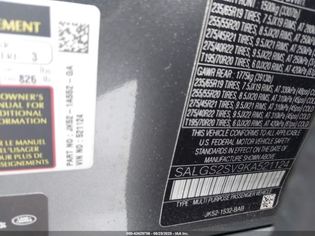 2019 LAND ROVER RANGE ROVER SALGS2SV9KA521124 Photo 8