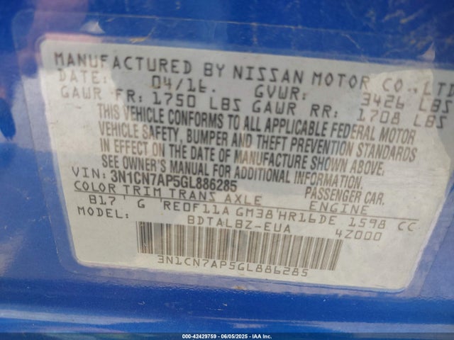 Nissan Versa 2016 3N1CN7AP5GL886285 Image 9