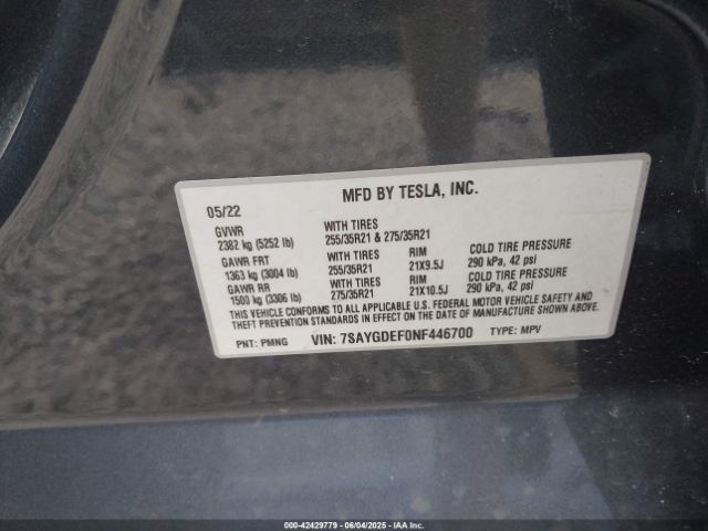 2022 TESLA MODEL Y 7SAYGDEF0NF446700 Photo 8