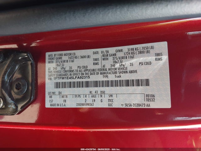 Ford gtdi 2020 1FTFW1E45LFA92315 Image 9