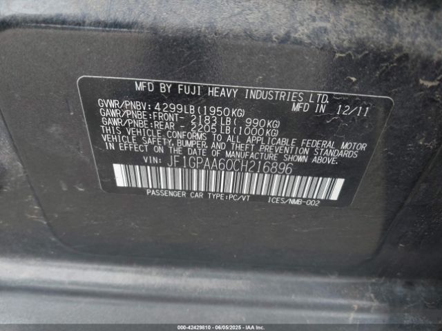2012 SUBARU IMPREZA JF1GPAA60CH216896 Photo 8