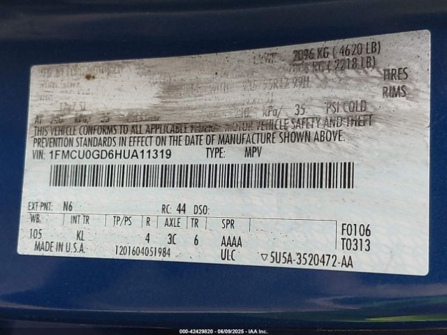 1FMCU0GD6HUA11319 Ford ESCAPE SE
