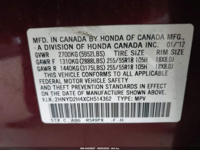 2012 ACURA MDX 2HNYD2H4XCH514362 Photo 8