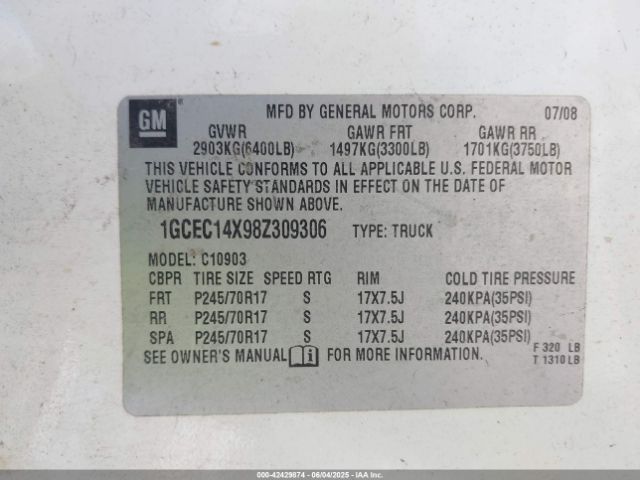 2008 CHEVROLET SILVERADO 1500 1GCEC14X98Z309306 Photo 8