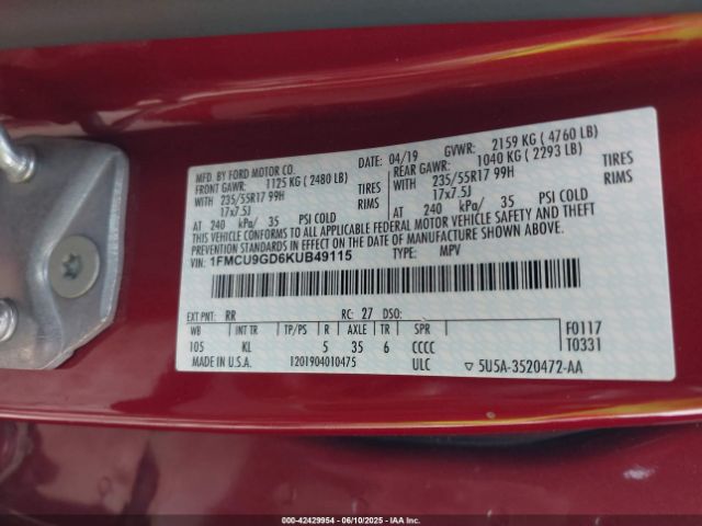 2019 FORD ESCAPE 1FMCU9GD6KUB49115 Photo 8