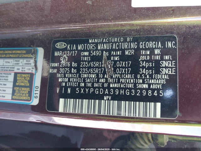 5XYPGDA39HG329845 KIA 2017