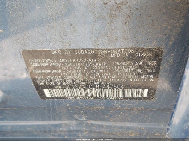 2022 SUBARU FORESTER JF2SKACC2NH447504 Photo 8