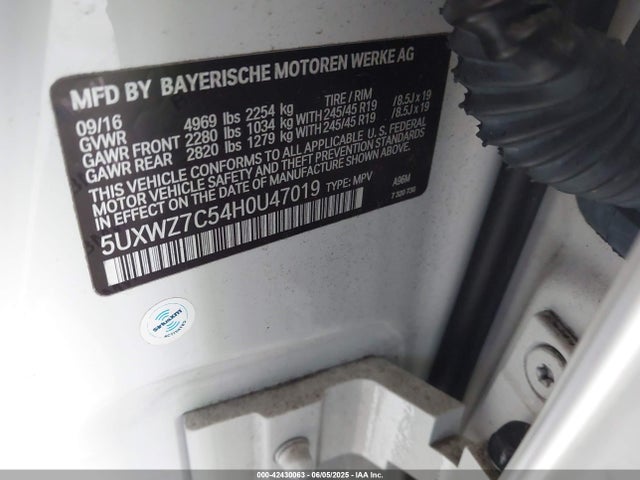 5UXWZ7C54H0U47019 BMW 2017