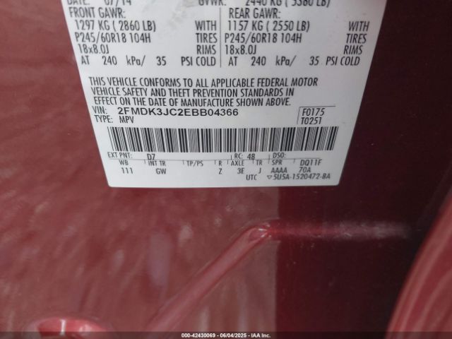 2FMDK3JC2EBB04366 Ford EDGE SEL