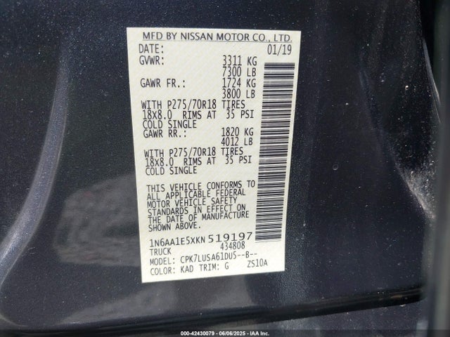 1N6AA1E5XKN519197 Nissan Titan