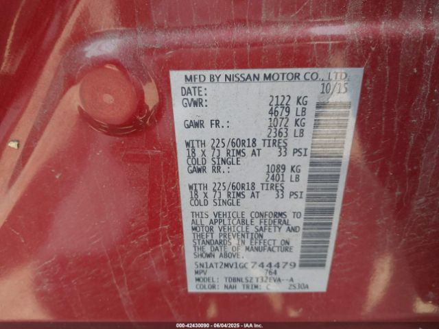 5N1AT2MV1GC744479 Nissan Rogue Sl