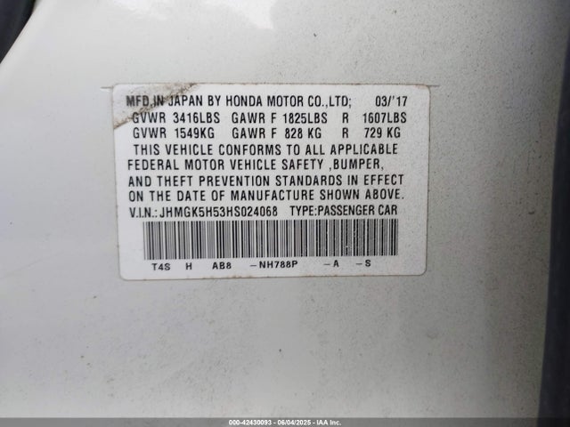 JHMGK5H53HS024068 Honda l15b1/l15b3