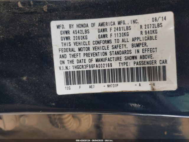 1HGCR3F96FA002169 Honda Accord Touring