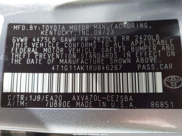 4T1G11AK1RU846267 Toyota CAMRY SE