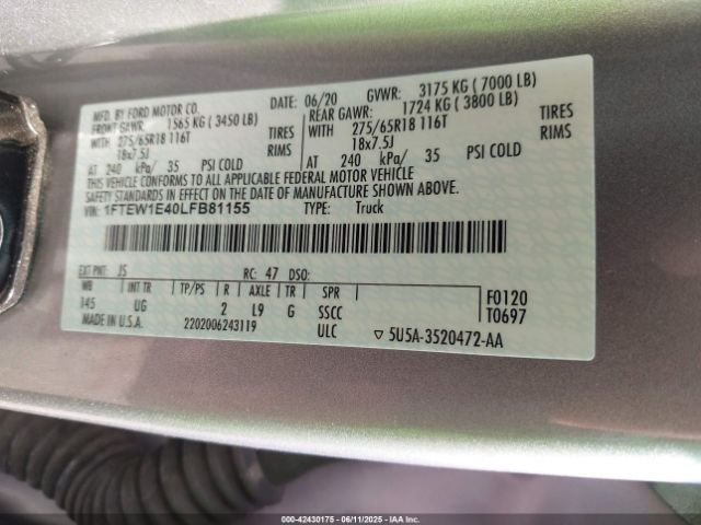 2020 FORD F-150 1FTEW1E40LFB81155 Photo 8