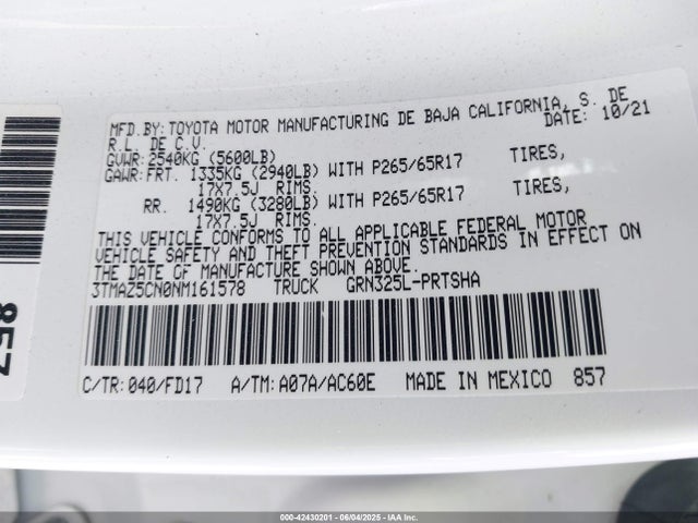 3TMAZ5CN0NM161578 Toyota 2gr-fks