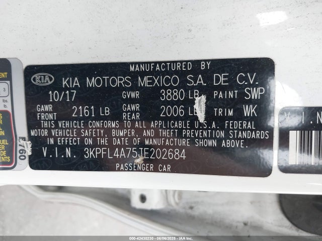 3KPFL4A75JE202684 KIA mpi nu