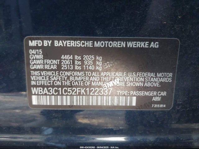WBA3C1C52FK122337 BMW 328I
