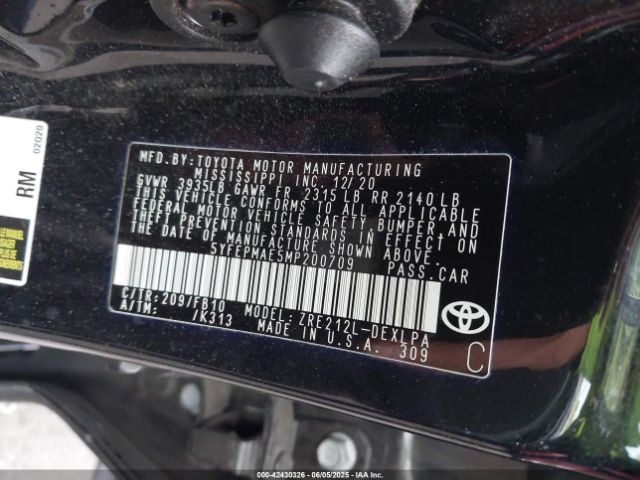5YFEPMAE5MP200709 Toyota 2zr-fae