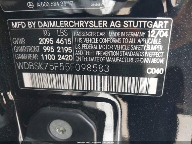2005 MERCEDES-BENZ SL 500 WDBSK75F55F098583 Photo 8