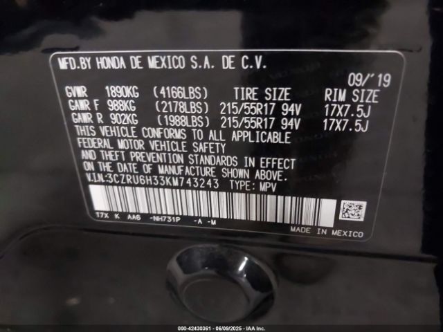 2019 HONDA HR-V 3CZRU6H33KM743243 Photo 8