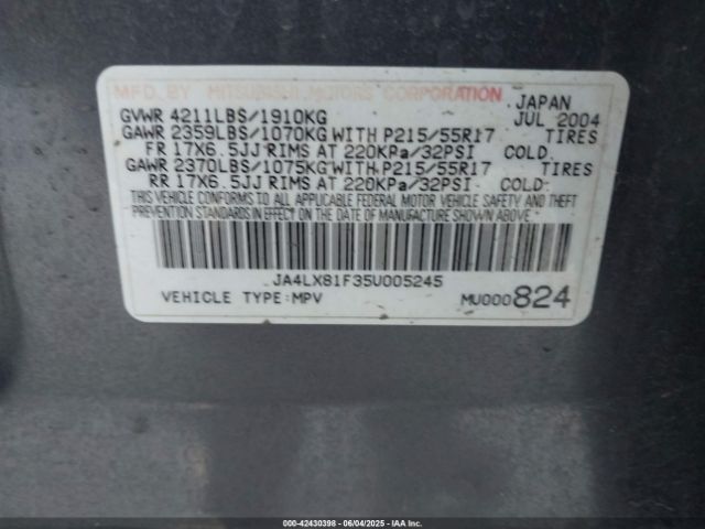 2005 MITSUBISHI OUTLANDER JA4LX81F35U005245 Photo 8