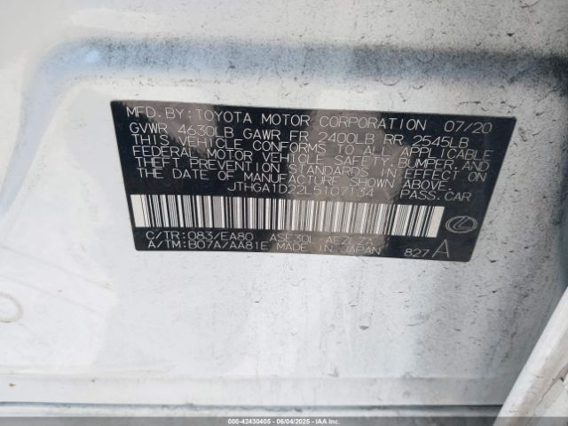 2020 LEXUS IS 300 JTHGA1D22L5107134 Photo 8