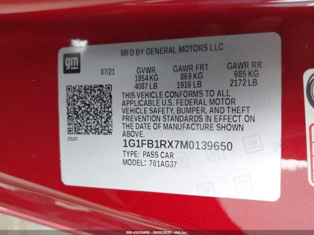 2021 CHEVROLET CAMARO 1G1FB1RX7M0139650 Photo 8